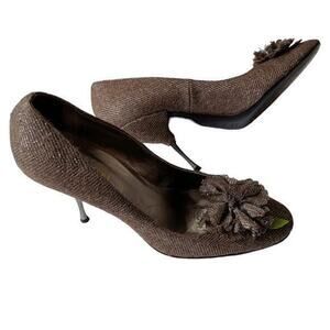 MISSONI Metal Heels Fabric Shoes Retro Pumps Size 9 39 Brown‎ Metallic Tweed